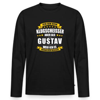 Name Gustav Vorname Klugscheisser Namenstag - Männer Premium Bio Langarmshirt - Schwarz - Vorne - Nico (187cm)
