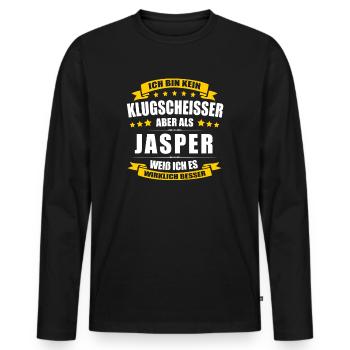 Name Jasper Vorname Klugscheisser Namenstag - Männer Premium Bio Langarmshirt - Schwarz - Vorne - Nico (187cm)