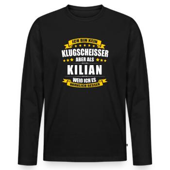 Name Kilian Vorname Klugscheisser Namenstag - Männer Premium Bio Langarmshirt - Schwarz - Vorne - Nico (187cm)