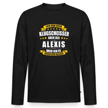 Name Alexis Vorname Klugscheisser Namenstag - Männer Premium Bio Langarmshirt - Schwarz - Vorne - Nico (187cm)