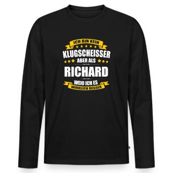 Name Richard Vorname Klugscheisser Namenstag - Männer Premium Bio Langarmshirt - Schwarz - Vorne - Nico (187cm)