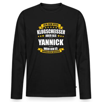 Name Yannick Vorname Klugscheisser Namenstag - Männer Premium Bio Langarmshirt - Schwarz - Vorne - Nico (187cm)