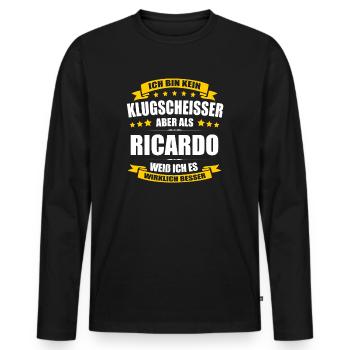 Name Ricardo Vorname Klugscheisser Namenstag - Männer Premium Bio Langarmshirt - Schwarz - Vorne - Nico (187cm)