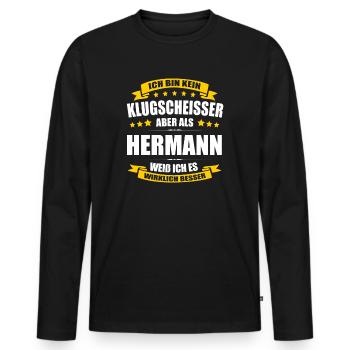 Name Hermann Vorname Klugscheisser Namenstag - Männer Premium Bio Langarmshirt - Schwarz - Vorne - Nico (187cm)