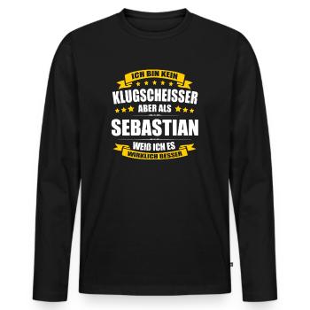 Name Sebastian Vorname Klugscheisser Namenstag - Männer Premium Bio Langarmshirt - Schwarz - Vorne - Nico (187cm)