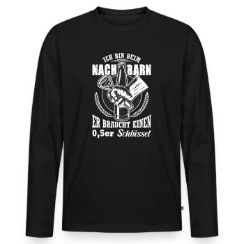 Beim Nachbarn Braucht Einen 0,5er Schlüssel Bier - Männer Premium Bio Langarmshirt - Schwarz - Vorne - Nico (187cm)