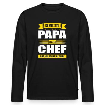 Zwei Titel Papa Und Chef Geschäftsführer - Männer Premium Bio Langarmshirt - Schwarz - Vorne - Nico (187cm)