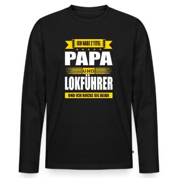 Zwei Titel Papa Und Lokführer Zugführer Bahnfahrer - Männer Premium Bio Langarmshirt - Schwarz - Vorne - Nico (187cm)