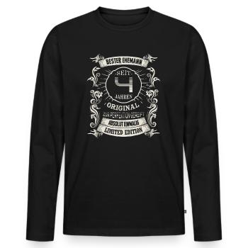 4 Hochzeitstag Seit 4 Jahren Seidene Hochzeit Ehe - Männer Premium Bio Langarmshirt - Schwarz - Vorne - Nico (187cm)