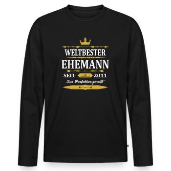 Weltbester Ehemann Seit 2011 Vintage Hochzeitstag - Männer Premium Bio Langarmshirt - Schwarz - Vorne - Nico (187cm)