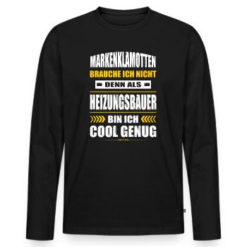 Markenklamotten Brauche Ich Nicht Heizungsbauer - Männer Premium Bio Langarmshirt - Schwarz - Vorne - Nico (187cm)