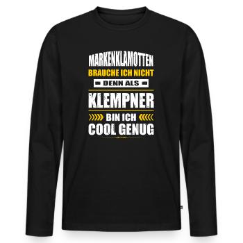Markenklamotten Brauche Ich Nicht Klempner Meister - Männer Premium Bio Langarmshirt - Schwarz - Vorne - Nico (187cm)