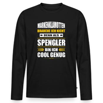 Markenklamotten Brauche Ich Nicht Spengler - Männer Premium Bio Langarmshirt - Schwarz - Vorne - Nico (187cm)