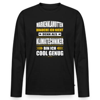 Markenklamotten Brauche Ich Nicht Klimatechniker - Männer Premium Bio Langarmshirt - Schwarz - Vorne - Nico (187cm)