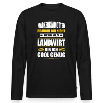 Markenklamotten Brauche Ich Nicht Landwirt Traktor - Männer Premium Bio Langarmshirt - Schwarz - Vorne - Nico (187cm)