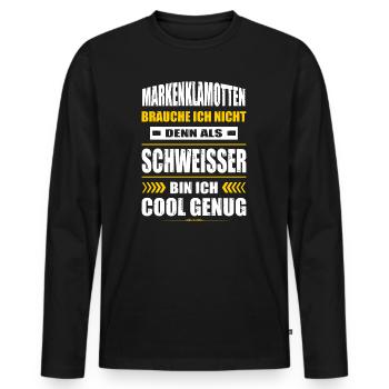 Markenklamotten Brauche Ich Nicht Schweisser - Männer Premium Bio Langarmshirt - Schwarz - Vorne - Nico (187cm)