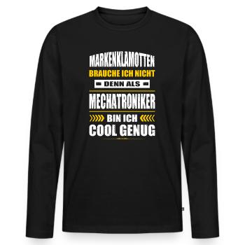Markenklamotten Brauche Ich Nicht Mechatroniker - Männer Premium Bio Langarmshirt - Schwarz - Vorne - Nico (187cm)
