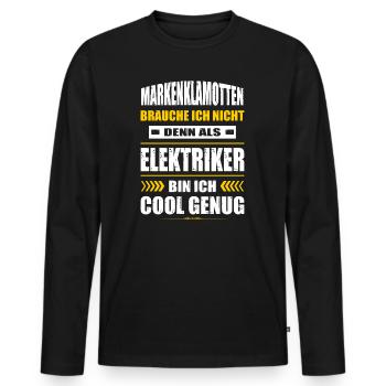 Markenklamotten Brauche Ich Nicht Elektriker - Männer Premium Bio Langarmshirt - Schwarz - Vorne - Nico (187cm)