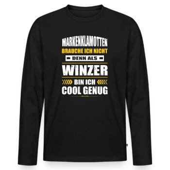 Markenklamotten Brauche Ich Nicht Winzer - Männer Premium Bio Langarmshirt - Schwarz - Vorne - Nico (187cm)