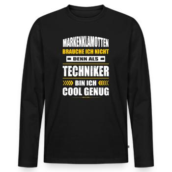 Markenklamotten Brauche Ich Nicht Techniker - Männer Premium Bio Langarmshirt - Schwarz - Vorne - Nico (187cm)