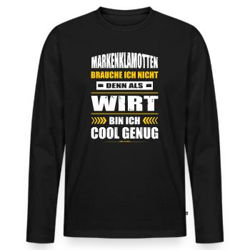 Markenklamotten Brauche Ich Nicht Wirt Gastwirt - Männer Premium Bio Langarmshirt - Schwarz - Vorne - Nico (187cm)