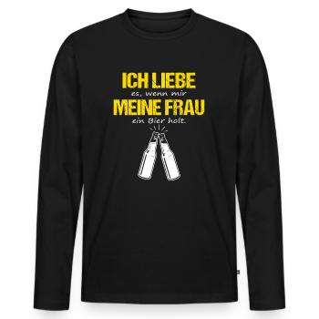 Ich Liebe Es Wenn Mir Meine Frau Ein Bier Holt - Männer Premium Bio Langarmshirt - Schwarz - Vorne - Nico (187cm)
