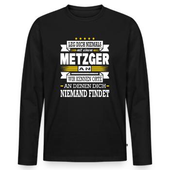 Leg Dich Niemals Mit Einem Metzger An Meister - Männer Premium Bio Langarmshirt - Schwarz - Vorne - Nico (187cm)