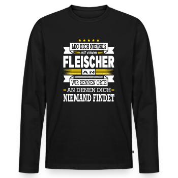 Leg Dich Niemals Mit Einem Fleischer An Meister - Männer Premium Bio Langarmshirt - Schwarz - Vorne - Nico (187cm)