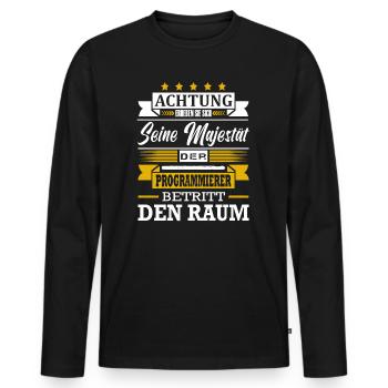 Achtung Seine Majestät Der Programmierer Spruch IT - Männer Premium Bio Langarmshirt - Schwarz - Vorne - Nico (187cm)