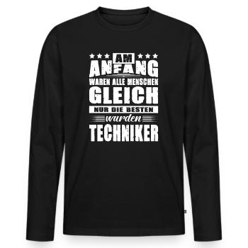 Am Anfang Waren Alle Menschen Gleich Techniker - Männer Premium Bio Langarmshirt - Schwarz - Vorne - Nico (187cm)