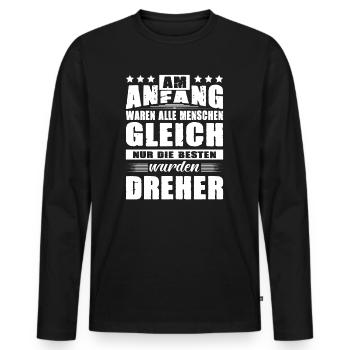 Am Anfang Waren Alle Menschen Gleich Dreher CNC - Männer Premium Bio Langarmshirt - Schwarz - Vorne - Nico (187cm)
