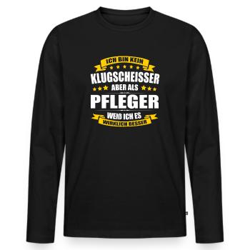 Ich Bin Kein Klugscheisser Pfleger Krankenpflege - Männer Premium Bio Langarmshirt - Schwarz - Vorne - Nico (187cm)