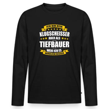 Ich Bin Kein Klugscheisser Tiefbauer Bauarbeiter - Männer Premium Bio Langarmshirt - Schwarz - Vorne - Nico (187cm)
