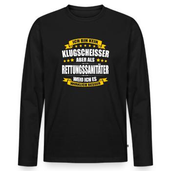 Ich Bin Kein Klugscheisser Rettungssanitäter Sani - Männer Premium Bio Langarmshirt - Schwarz - Vorne - Nico (187cm)