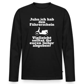 Ich habe den Mofaführerschein - Männer Premium Bio Langarmshirt - Schwarz - Vorne - Nico (187cm)