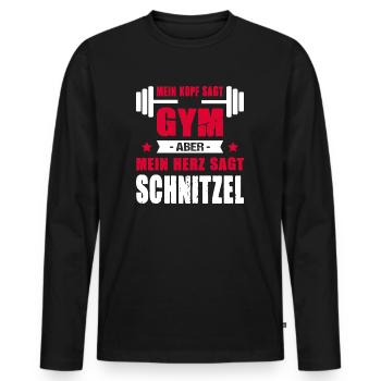 Mein Kopf Sagt Gym Aber Mein Herz Sagt Schnitzel - Männer Premium Bio Langarmshirt - Schwarz - Vorne - Nico (187cm)