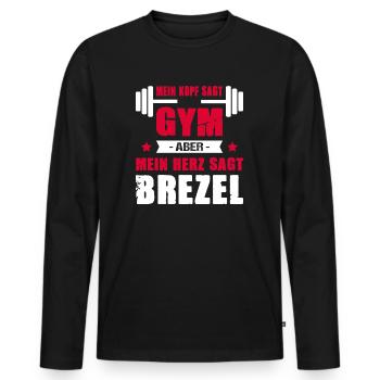 Mein Kopf Sagt Gym Mein Herz Sagt Brezel Cheatday - Männer Premium Bio Langarmshirt - Schwarz - Vorne - Nico (187cm)