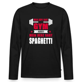 Mein Kopf Sagt Gym Aber Mein Herz Sagt Spaghetti - Männer Premium Bio Langarmshirt - Schwarz - Vorne - Nico (187cm)