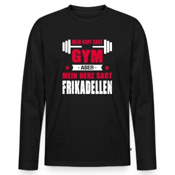Mein Kopf Sagt Gym Aber Mein Herz Sagt Frikadellen - Männer Premium Bio Langarmshirt - Schwarz - Vorne - Nico (187cm)