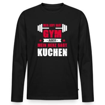 Mein Kopf Sagt Gym Mein Herz Sagt Kuchen Cheatday - Männer Premium Bio Langarmshirt - Schwarz - Vorne - Nico (187cm)