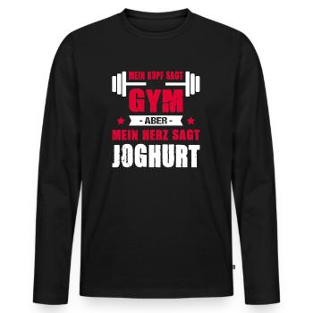 Mein Kopf Sagt Gym Mein Herz Sagt Joghurt Cheatday - Männer Premium Bio Langarmshirt - Schwarz - Vorne - Nico (187cm)