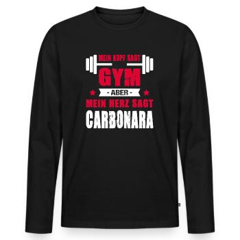 Mein Kopf Sagt Gym Aber Mein Herz Sagt Carbonara - Männer Premium Bio Langarmshirt - Schwarz - Vorne - Nico (187cm)