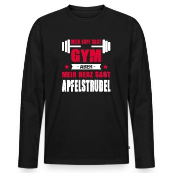 Mein Kopf Sagt Gym Mein Herz Sagt Apfelstrudel - Männer Premium Bio Langarmshirt - Schwarz - Vorne - Nico (187cm)