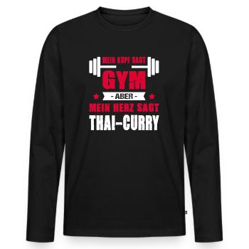 Mein Kopf Sagt Gym Aber Mein Herz Sagt Thai-Curry - Männer Premium Bio Langarmshirt - Schwarz - Vorne - Nico (187cm)