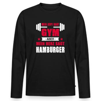 Mein Kopf Sagt Gym Aber Mein Herz Sagt Hamburger - Männer Premium Bio Langarmshirt - Schwarz - Vorne - Nico (187cm)