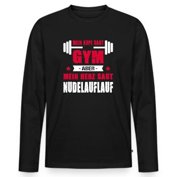 Mein Kopf Sagt Gym Mein Herz Sagt Nudelauflauf - Männer Premium Bio Langarmshirt - Schwarz - Vorne - Nico (187cm)