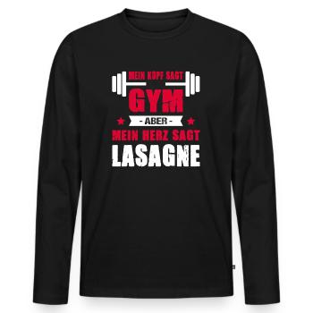 Mein Kopf Sagt Gym Mein Herz Sagt Lasagne Cheatday - Männer Premium Bio Langarmshirt - Schwarz - Vorne - Nico (187cm)