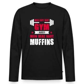 Mein Kopf Sagt Gym Aber Mein Herz Sagt Muffins - Männer Premium Bio Langarmshirt - Schwarz - Vorne - Nico (187cm)