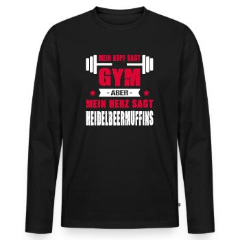 Kopf Sagt Gym Mein Herz Sagt Heidelbeermuffins - Männer Premium Bio Langarmshirt - Schwarz - Vorne - Nico (187cm)