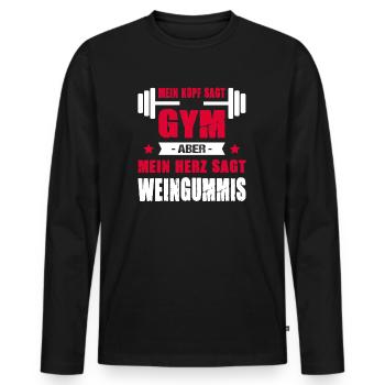 Mein Kopf Sagt Gym Aber Mein Herz Sagt Weingummis - Männer Premium Bio Langarmshirt - Schwarz - Vorne - Nico (187cm)